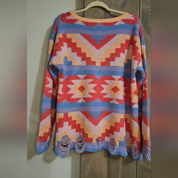 WILDFOX Desert Drive Multicolor PatternedSweater in Acid Pink. Size Small - Picture 12 of 15